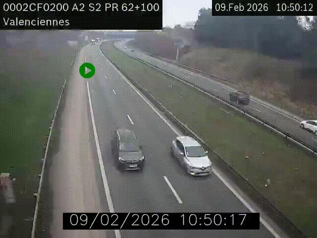 <h2>Webcam autoroute A2 à Valenciennes. Vue orientée vers Maubeuge et Mons (Belgique)</h2>