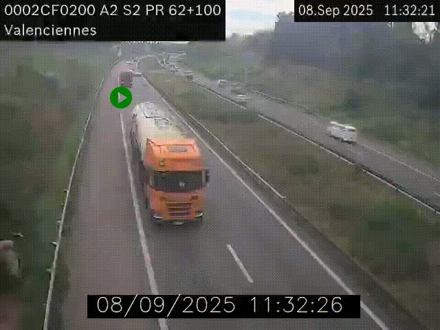 <h2>Webcam autoroute A2 à Valenciennes. Vue orientée vers Maubeuge et Mons (Belgique)</h2>