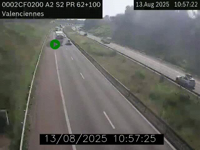 <h2>Webcam autoroute A2 à Valenciennes. Vue orientée vers Maubeuge et Mons (Belgique)</h2>