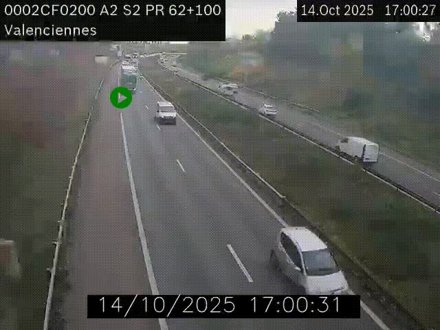 <h2>Webcam autoroute A2 à Valenciennes. Vue orientée vers Maubeuge et Mons (Belgique)</h2>