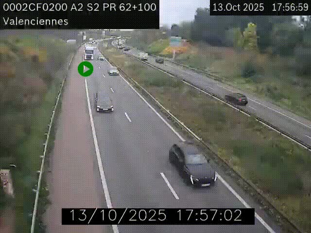 <h2>Webcam autoroute A2 à Valenciennes. Vue orientée vers Maubeuge et Mons (Belgique)</h2>