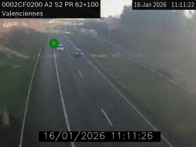 <h2>Webcam autoroute A2 à Valenciennes. Vue orientée vers Maubeuge et Mons (Belgique)</h2>