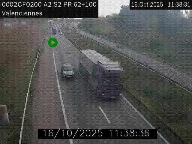<h2>Webcam autoroute A2 à Valenciennes. Vue orientée vers Maubeuge et Mons (Belgique)</h2>
