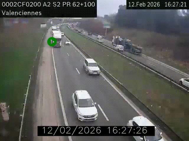 <h2>Webcam autoroute A2 à Valenciennes. Vue orientée vers Maubeuge et Mons (Belgique)</h2>