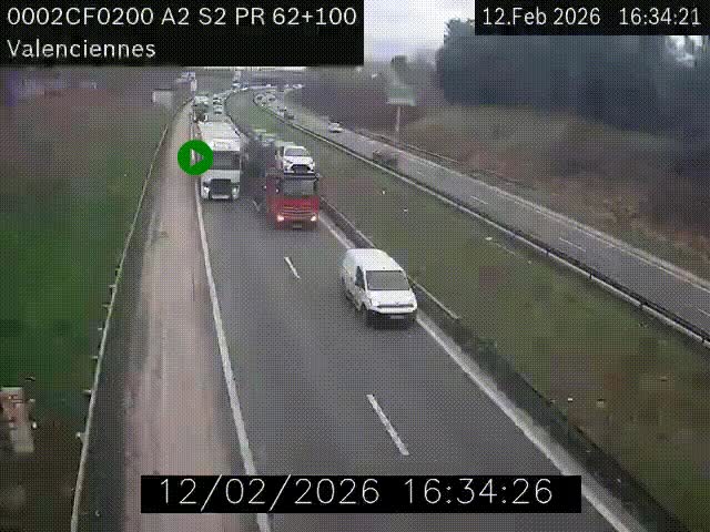 <h2>Webcam autoroute A2 à Valenciennes. Vue orientée vers Maubeuge et Mons (Belgique)</h2>