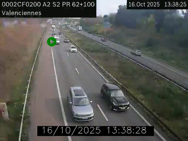 <h2>Webcam autoroute A2 à Valenciennes. Vue orientée vers Maubeuge et Mons (Belgique)</h2>