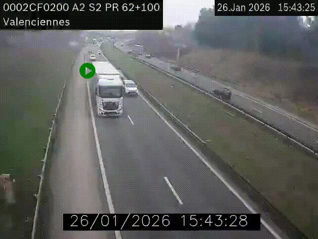 <h2>Webcam autoroute A2 à Valenciennes. Vue orientée vers Maubeuge et Mons (Belgique)</h2>
