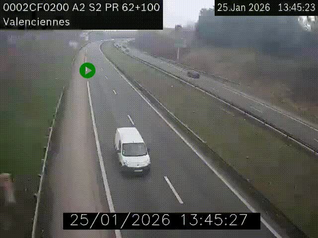 <h2>Webcam autoroute A2 à Valenciennes. Vue orientée vers Maubeuge et Mons (Belgique)</h2>