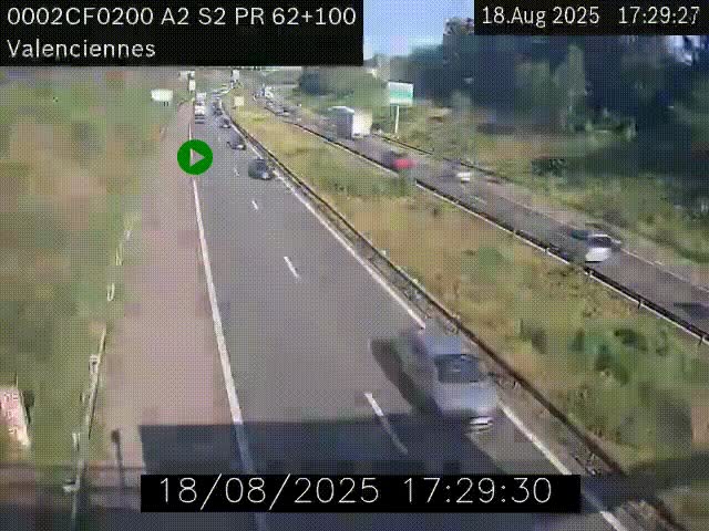 <h2>Webcam autoroute A2 à Valenciennes. Vue orientée vers Maubeuge et Mons (Belgique)</h2>