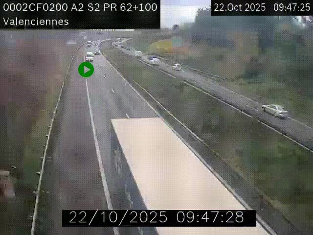 <h2>Webcam autoroute A2 à Valenciennes. Vue orientée vers Maubeuge et Mons (Belgique)</h2>