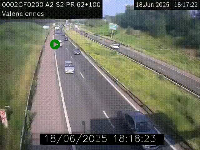 Webcam autoroute A2 à Valenciennes. Vue orientée vers Maubeuge et Mons (Belgique)