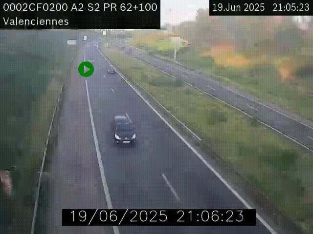 Webcam autoroute A2 à Valenciennes. Vue orientée vers Maubeuge et Mons (Belgique)