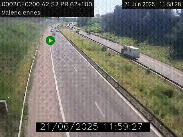 Webcam autoroute A2 à Valenciennes. Vue orientée vers Maubeuge et Mons (Belgique)