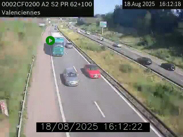 Webcam autoroute A2 à Valenciennes. Vue orientée vers Maubeuge et Mons (Belgique)