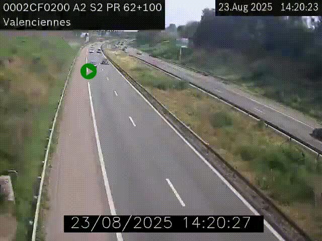 Webcam autoroute A2 à Valenciennes. Vue orientée vers Maubeuge et Mons (Belgique)
