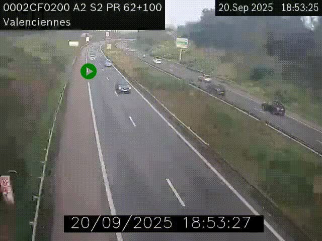 <h2>Webcam autoroute A2 à Valenciennes. Vue orientée vers Maubeuge et Mons (Belgique)</h2>