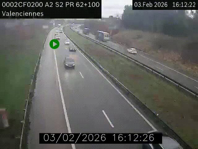<h2>Webcam autoroute A2 à Valenciennes. Vue orientée vers Maubeuge et Mons (Belgique)</h2>
