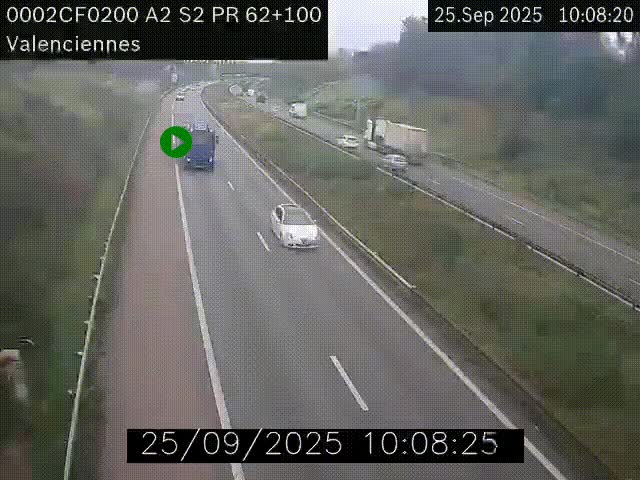 <h2>Webcam autoroute A2 à Valenciennes. Vue orientée vers Maubeuge et Mons (Belgique)</h2>