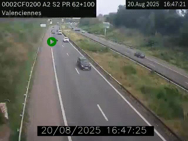 <h2>Webcam autoroute A2 à Valenciennes. Vue orientée vers Maubeuge et Mons (Belgique)</h2>