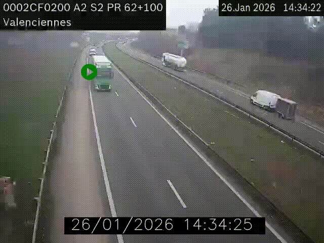 <h2>Webcam autoroute A2 à Valenciennes. Vue orientée vers Maubeuge et Mons (Belgique)</h2>
