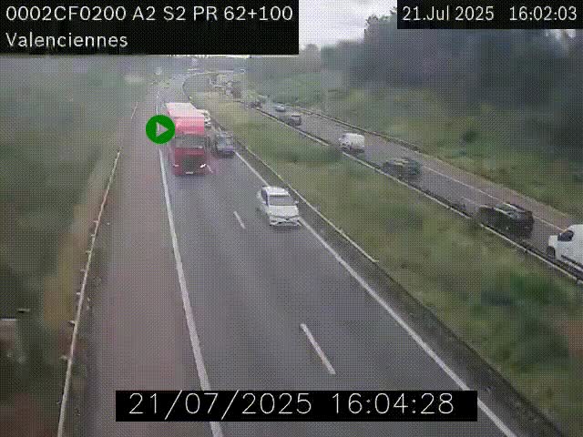 <h2>Webcam autoroute A2 à Valenciennes. Vue orientée vers Maubeuge et Mons (Belgique)</h2>