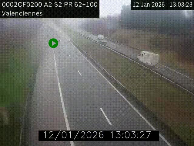 <h2>Webcam autoroute A2 à Valenciennes. Vue orientée vers Maubeuge et Mons (Belgique)</h2>