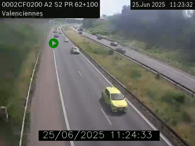 <h2>Webcam autoroute A2 à Valenciennes. Vue orientée vers Maubeuge et Mons (Belgique)</h2>