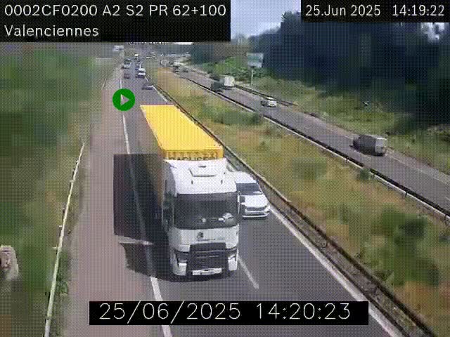 <h2>Webcam autoroute A2 à Valenciennes. Vue orientée vers Maubeuge et Mons (Belgique)</h2>