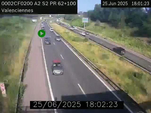 <h2>Webcam autoroute A2 à Valenciennes. Vue orientée vers Maubeuge et Mons (Belgique)</h2>