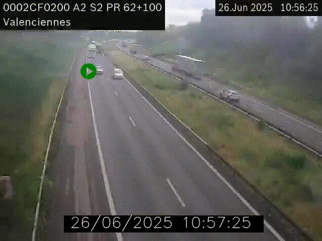 <h2>Webcam autoroute A2 à Valenciennes. Vue orientée vers Maubeuge et Mons (Belgique)</h2>