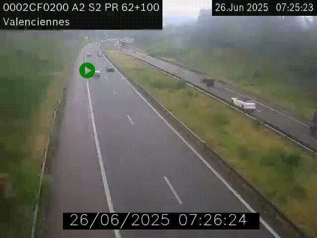 <h2>Webcam autoroute A2 à Valenciennes. Vue orientée vers Maubeuge et Mons (Belgique)</h2>