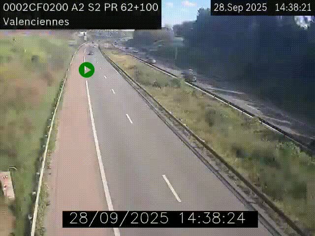 <h2>Webcam autoroute A2 à Valenciennes. Vue orientée vers Maubeuge et Mons (Belgique)</h2>