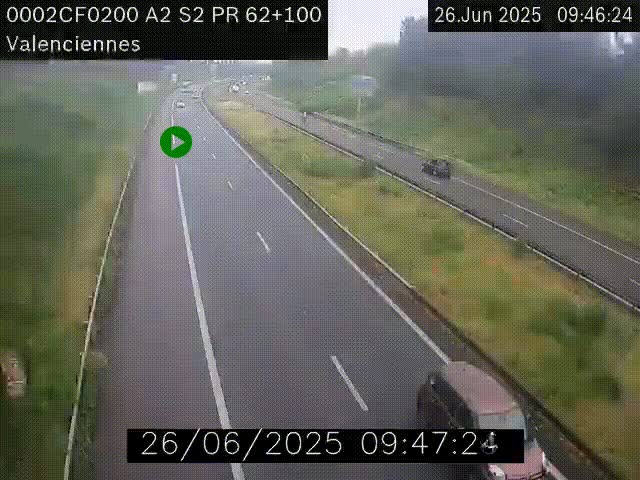 <h2>Webcam autoroute A2 à Valenciennes. Vue orientée vers Maubeuge et Mons (Belgique)</h2>