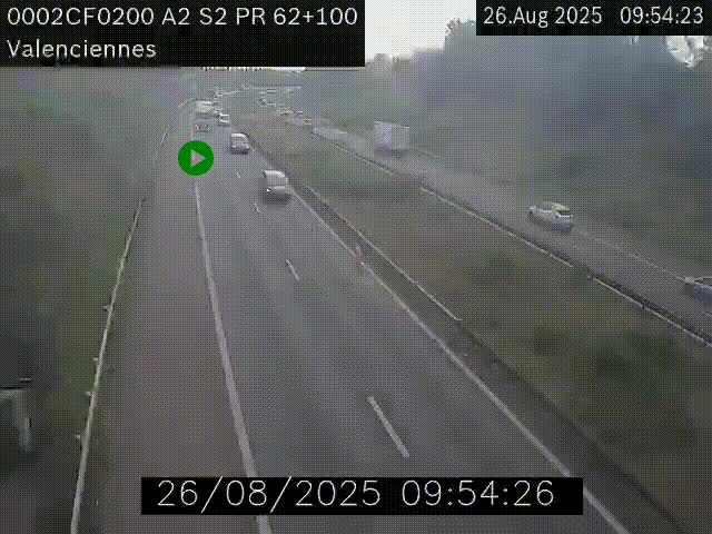 <h2>Webcam autoroute A2 à Valenciennes. Vue orientée vers Maubeuge et Mons (Belgique)</h2>