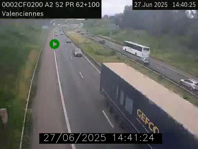 <h2>Webcam autoroute A2 à Valenciennes. Vue orientée vers Maubeuge et Mons (Belgique)</h2>