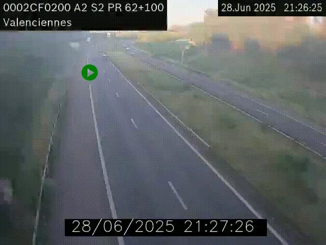 <h2>Webcam autoroute A2 à Valenciennes. Vue orientée vers Maubeuge et Mons (Belgique)</h2>
