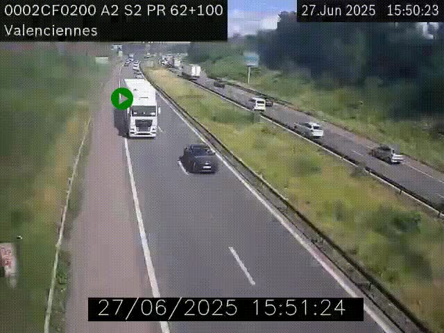 <h2>Webcam autoroute A2 à Valenciennes. Vue orientée vers Maubeuge et Mons (Belgique)</h2>