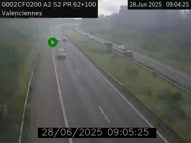 <h2>Webcam autoroute A2 à Valenciennes. Vue orientée vers Maubeuge et Mons (Belgique)</h2>