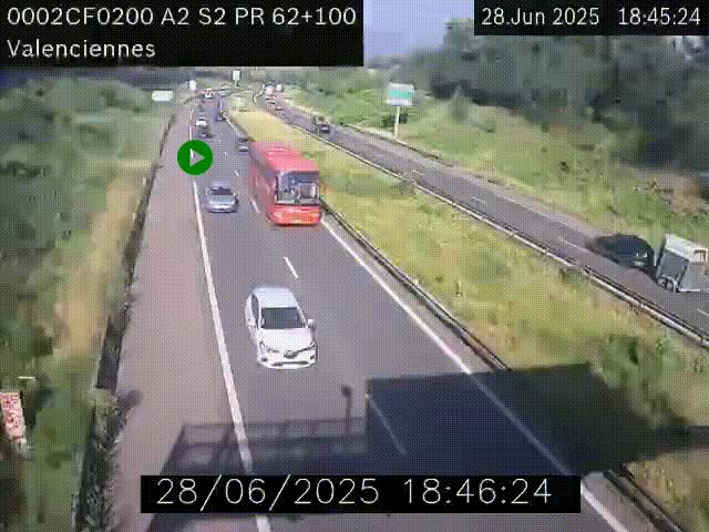 <h2>Webcam autoroute A2 à Valenciennes. Vue orientée vers Maubeuge et Mons (Belgique)</h2>
