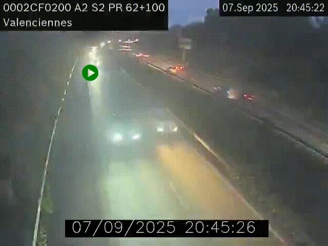 <h2>Webcam autoroute A2 à Valenciennes. Vue orientée vers Maubeuge et Mons (Belgique)</h2>