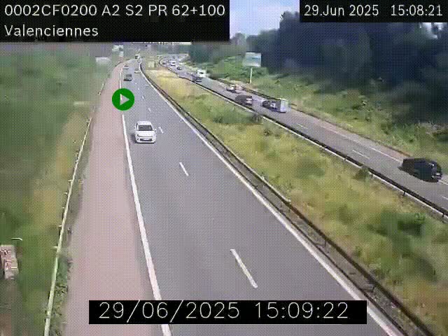 <h2>Webcam autoroute A2 à Valenciennes. Vue orientée vers Maubeuge et Mons (Belgique)</h2>