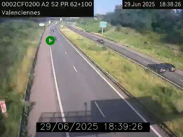 <h2>Webcam autoroute A2 à Valenciennes. Vue orientée vers Maubeuge et Mons (Belgique)</h2>