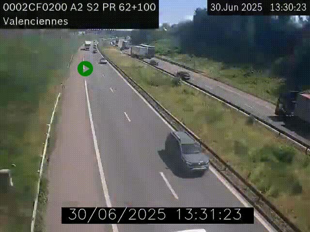 <h2>Webcam autoroute A2 à Valenciennes. Vue orientée vers Maubeuge et Mons (Belgique)</h2>