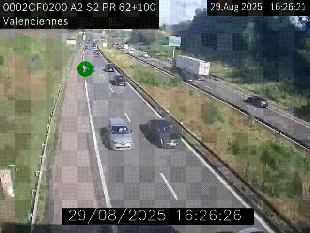 <h2>Webcam autoroute A2 à Valenciennes. Vue orientée vers Maubeuge et Mons (Belgique)</h2>