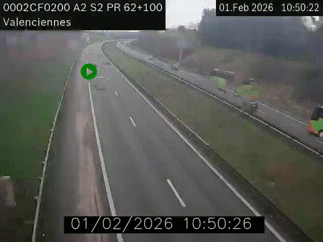 <h2>Webcam autoroute A2 à Valenciennes. Vue orientée vers Maubeuge et Mons (Belgique)</h2>