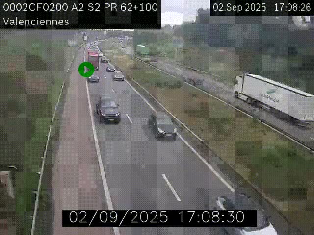 <h2>Webcam autoroute A2 à Valenciennes. Vue orientée vers Maubeuge et Mons (Belgique)</h2>