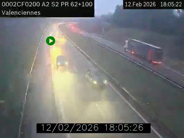 <h2>Webcam autoroute A2 à Valenciennes. Vue orientée vers Maubeuge et Mons (Belgique)</h2>