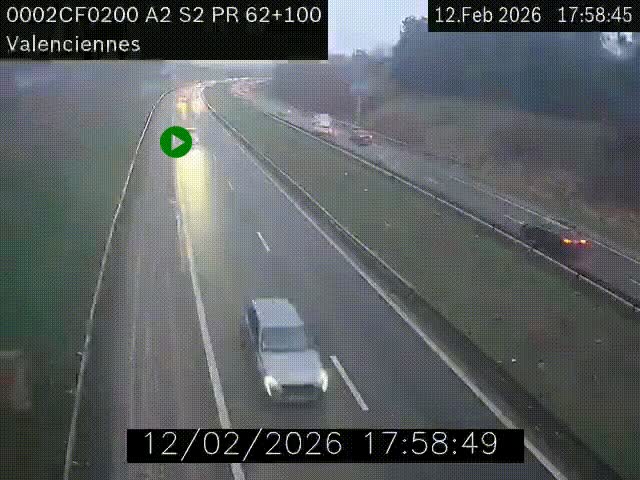 <h2>Webcam autoroute A2 à Valenciennes. Vue orientée vers Maubeuge et Mons (Belgique)</h2>