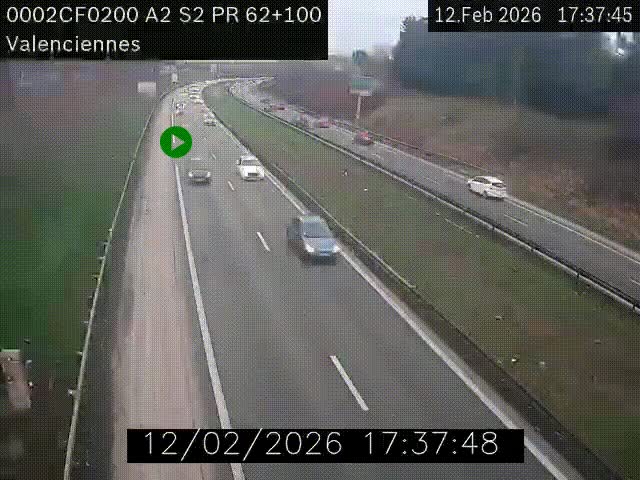 <h2>Webcam autoroute A2 à Valenciennes. Vue orientée vers Maubeuge et Mons (Belgique)</h2>