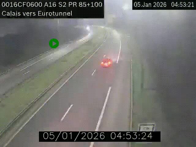 <h2>Webcam A16 à Calais en direction du Tunnel sous la Manche (Eurotunnel)</h2>